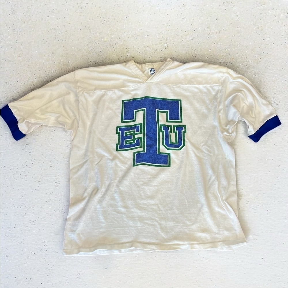Vintage single stitch college ETU White and Blue Graphic Tee